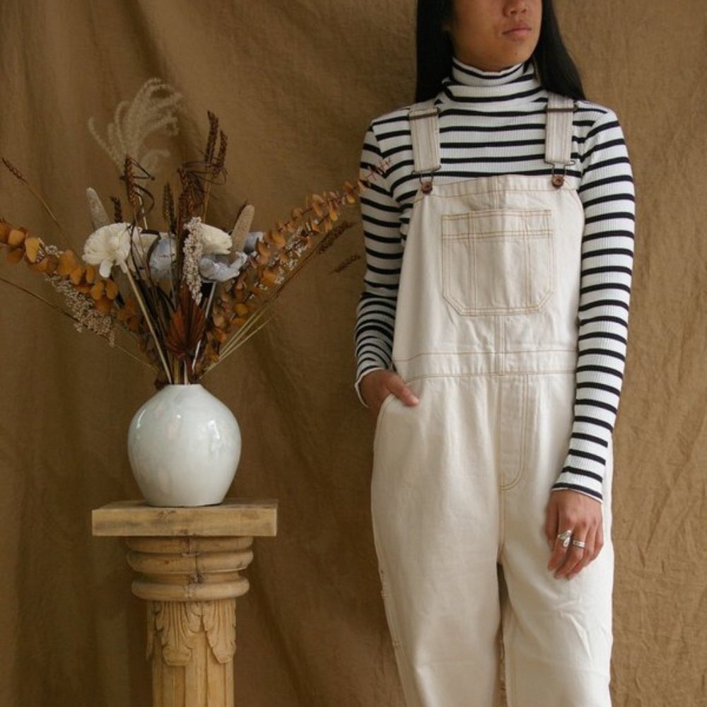 White cotton Brixton Christina Overalls Large - 90s vibes